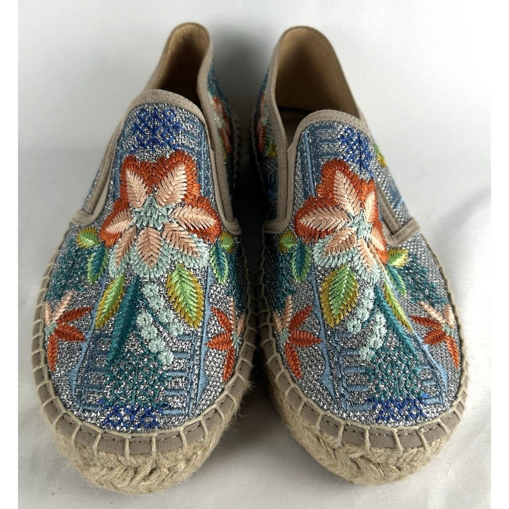 Johnny Was Espadrille Embroidered Floral Metallic Shoes Sz 39 US 8.5 EXCELLENT
